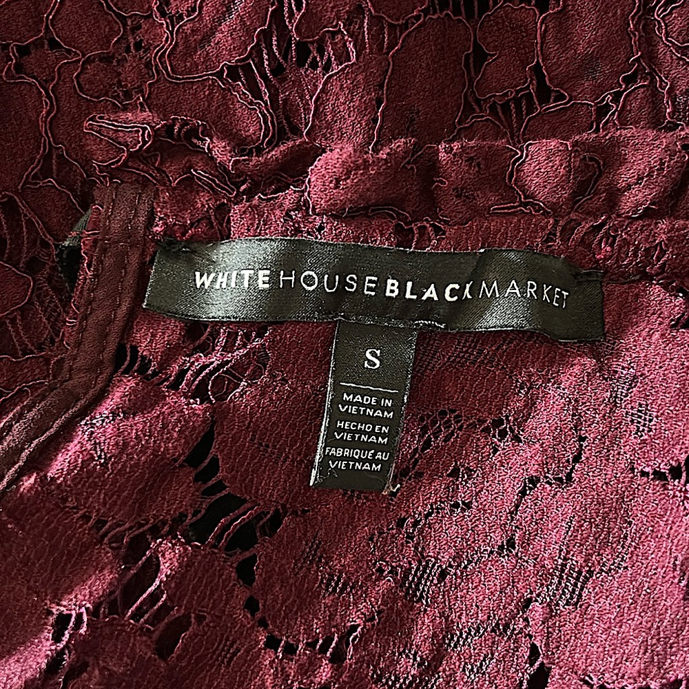 White House Black Market Wine Lace Velvet Short Sleeve Shirt Blouse Top **Sz S** - Picture 4 of 4